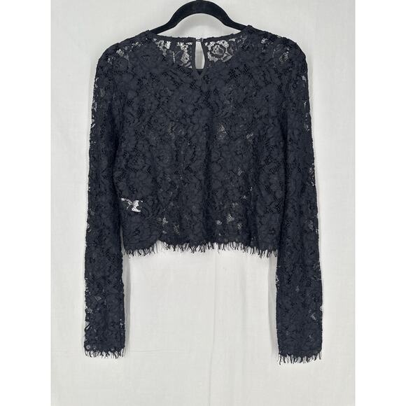 Jason Wu Top Womens Medium Black Lace Sheer Crop Long Sleeve Whimsigoth Romantic - Picture 4 of 7